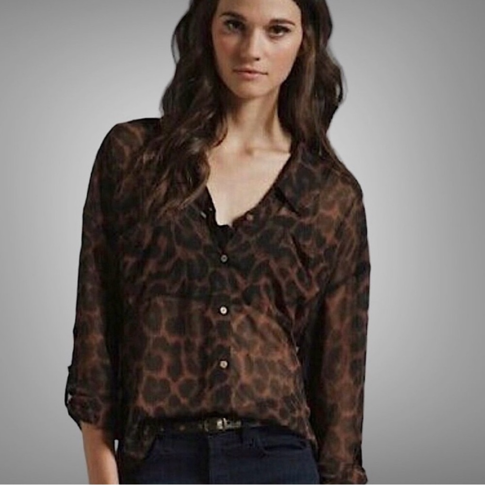 Free People Easy Rider Sheer Animal Print Blouse Size Medium